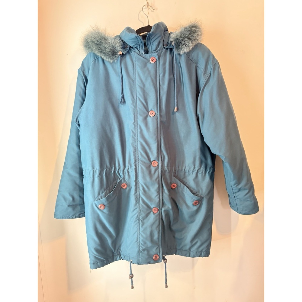 Vintage‎ Hunt Club Anorak Parka W/ Fox Fur Trim Green Mens Small Long Insulated